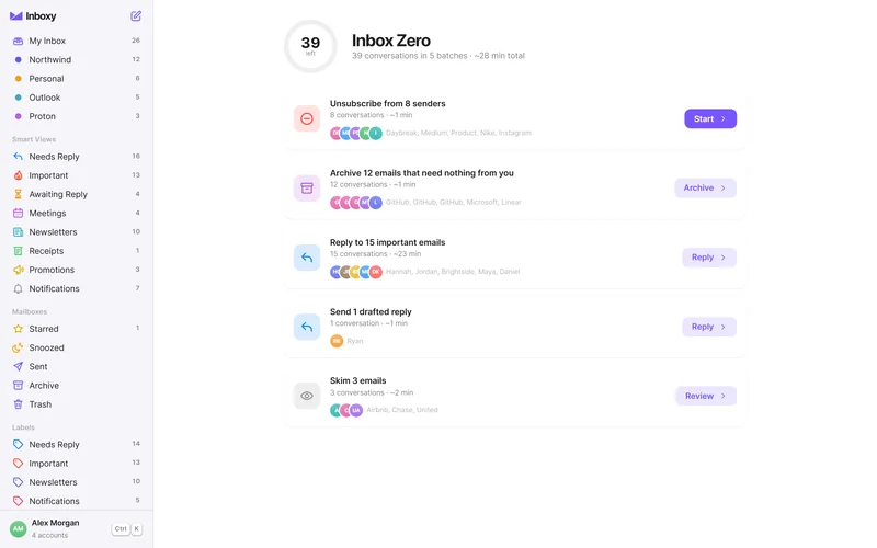The Inboxy Windows app in Inbox Zero mode.